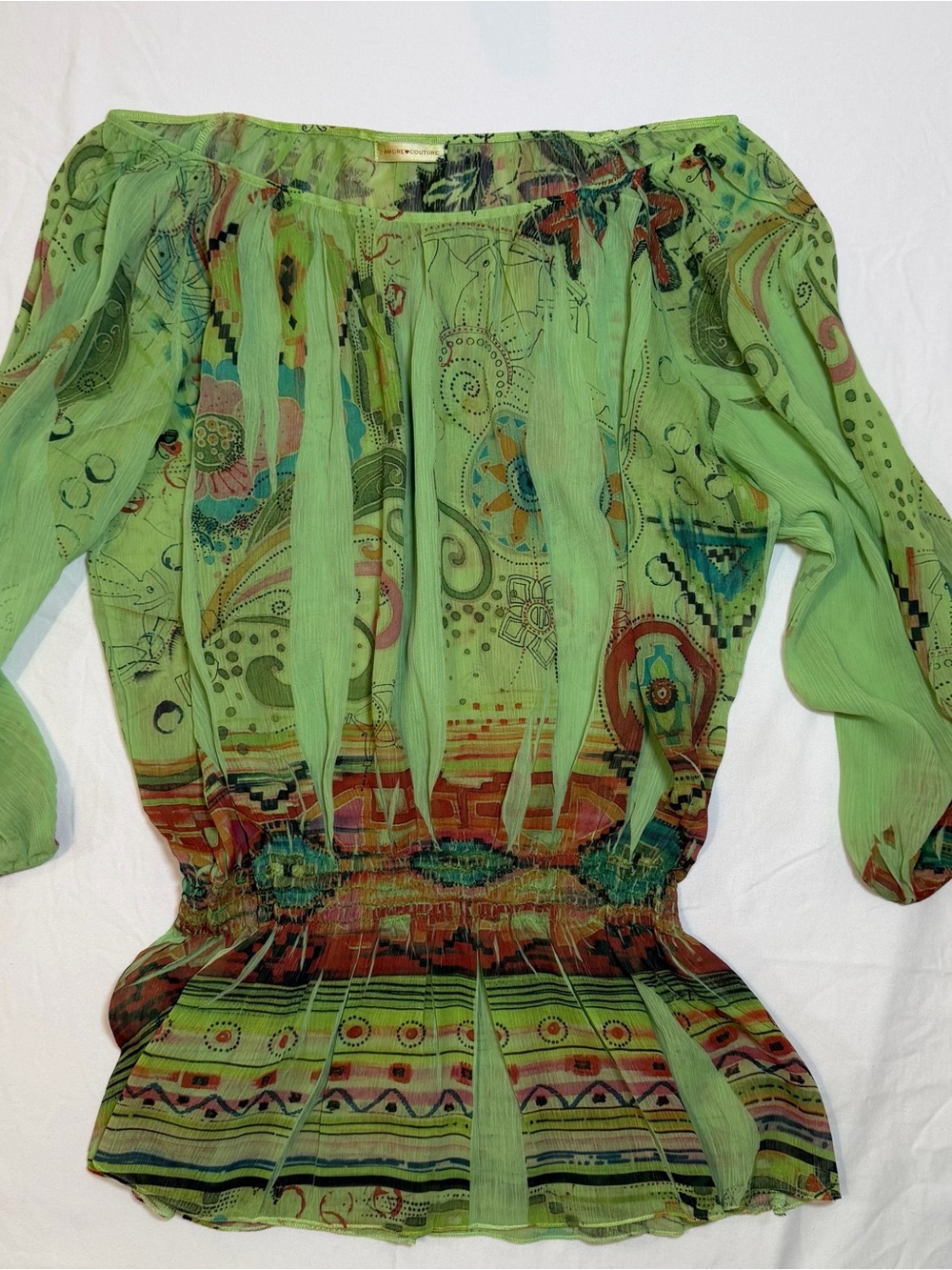 Light Green Printed Boho Off-Shoulder Blouse